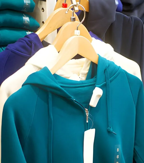 Different colors hoodies hanging in Humex Apparel pakistan store