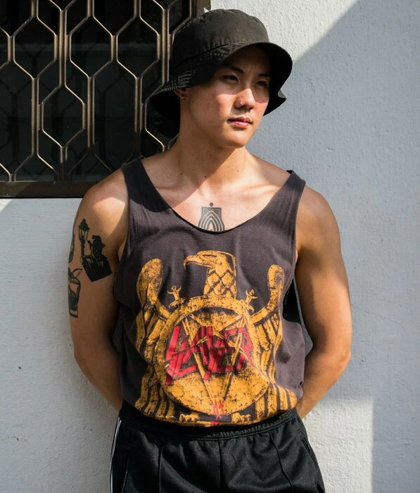 men wearing custom black tan top