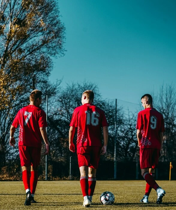 custom made red soccer uniform
